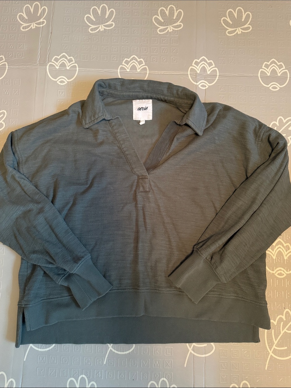 aerie Collared Pullover Top - Slate Green